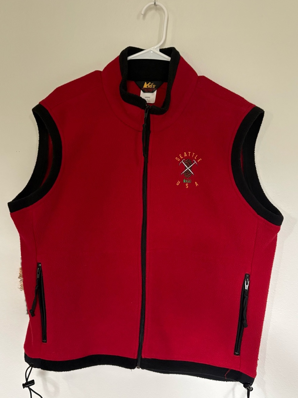 REI Women's Red Fleece Vest with Black Trim